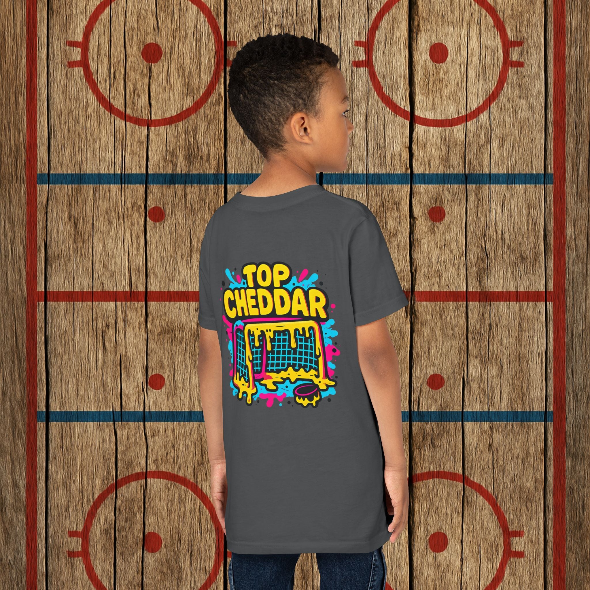 Youth Top Cheddar Hockey T-Shirt – Funny Kids Hockey Shirt for Snipers and Rink Rats Kids clothes