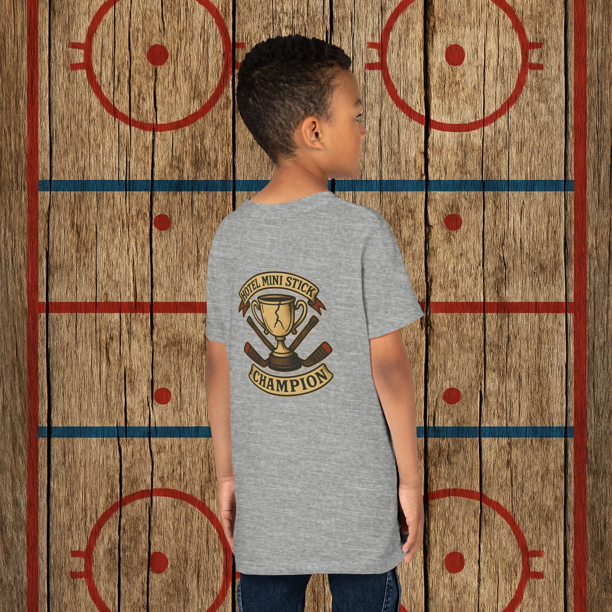 Youth “Hotel Mini Stick Champion” Tee Kids clothes