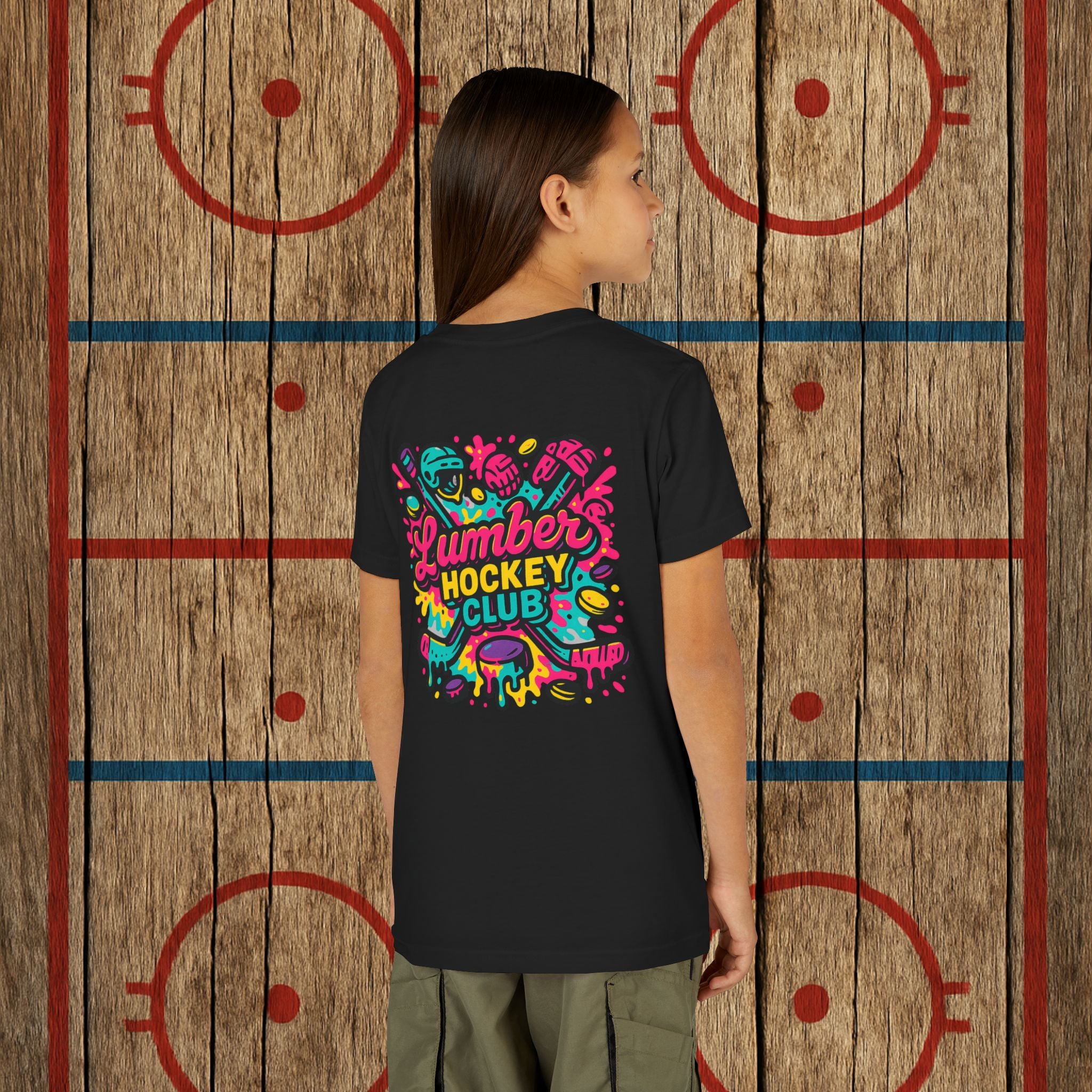 Youth Lumber Hockey Club Neon Drip Shirt – 90s Retro Hockey Kid Tee Kids clothes
