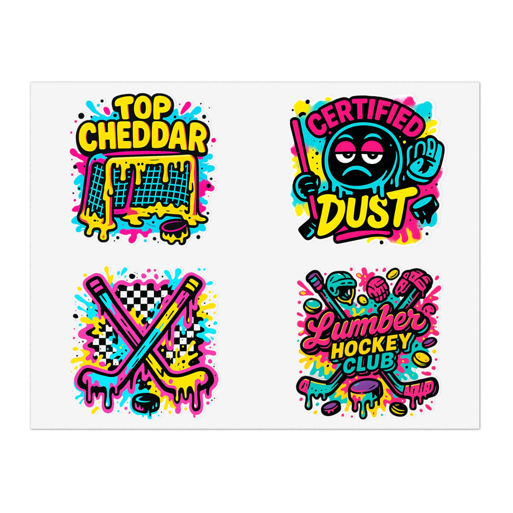 Lumber Hockey Club Sticker Sheet – Neon Drip, Top Cheddar, Certified Dust & Hockey Stick Vinyl Stickers Paper products 11" × 8.5" Transparent Die-Cut