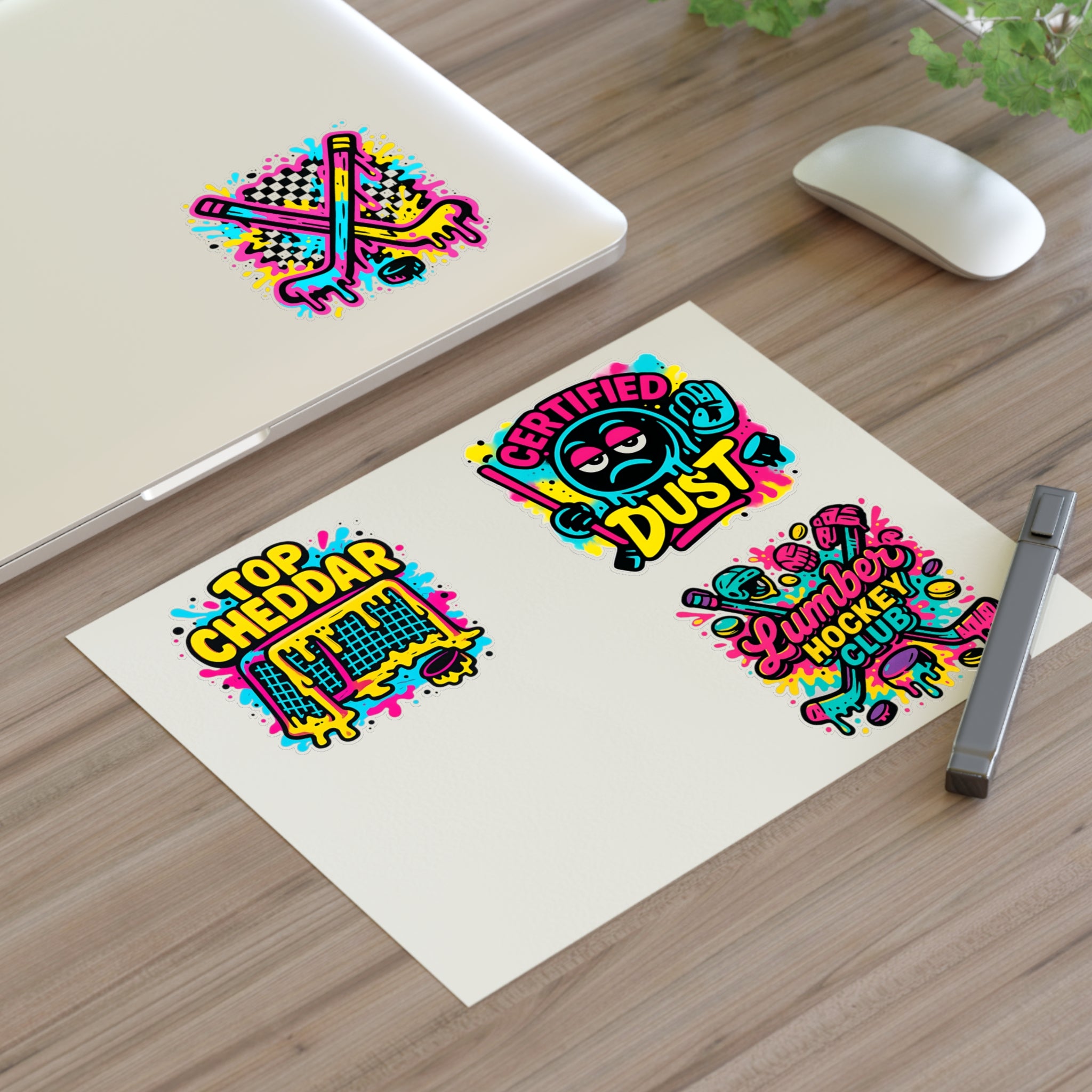Lumber Hockey Club Sticker Sheet – Neon Drip, Top Cheddar, Certified Dust & Hockey Stick Vinyl Stickers Paper products