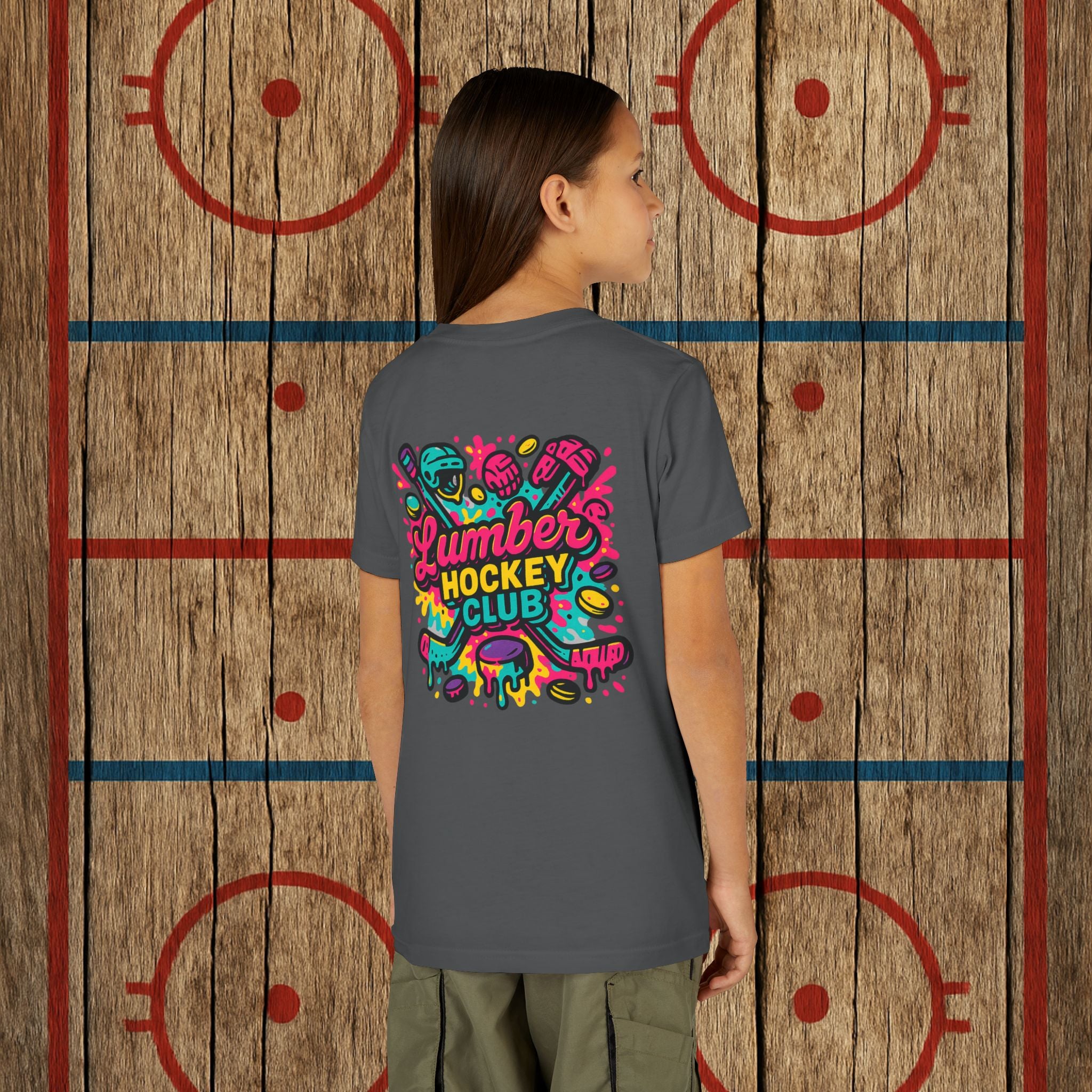 Youth Lumber Hockey Club Neon Drip Shirt – 90s Retro Hockey Kid Tee Kids clothes