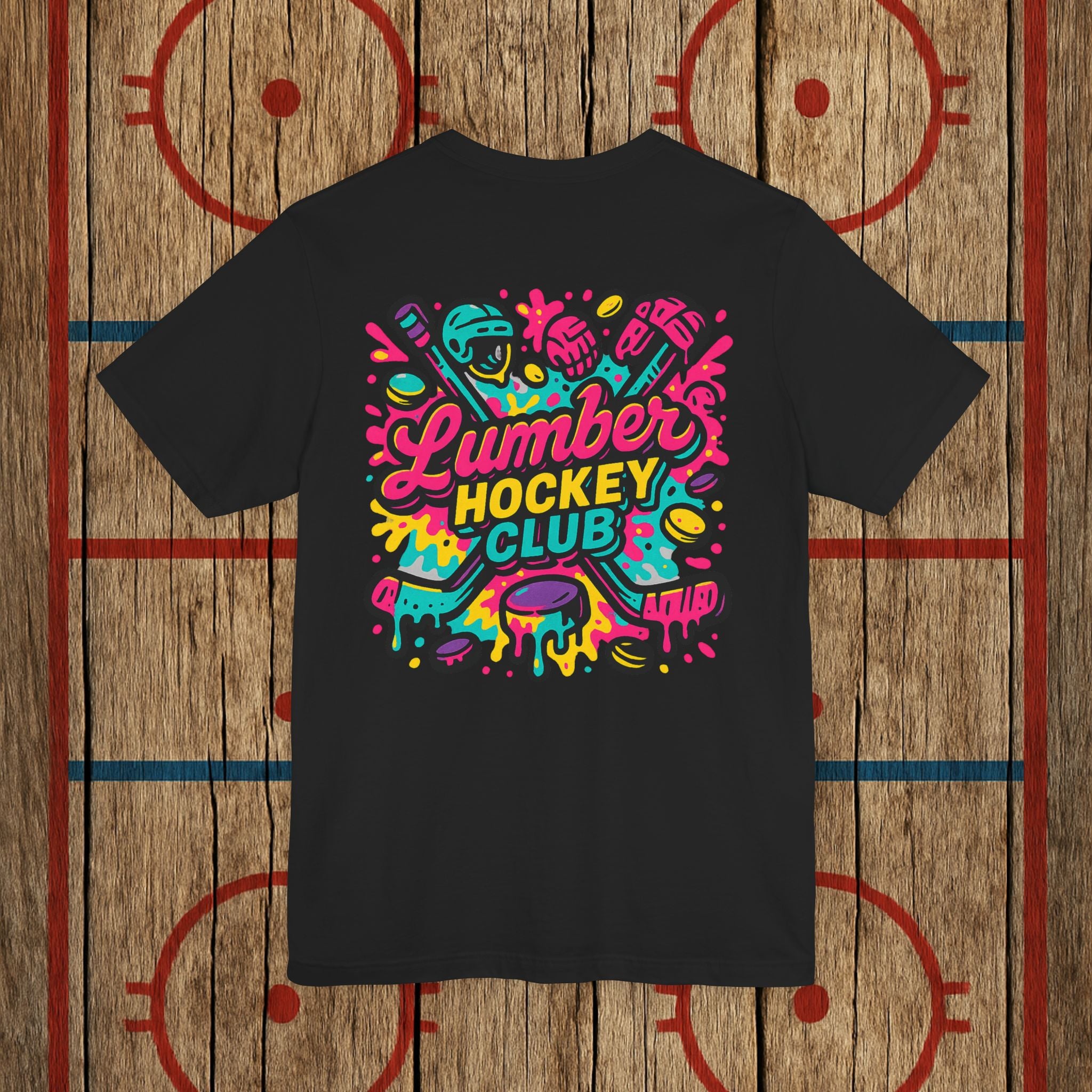 Lumber Hockey Club Neon Drip Shirt – Retro 90s Street Style Hockey Tee T-Shirt Black