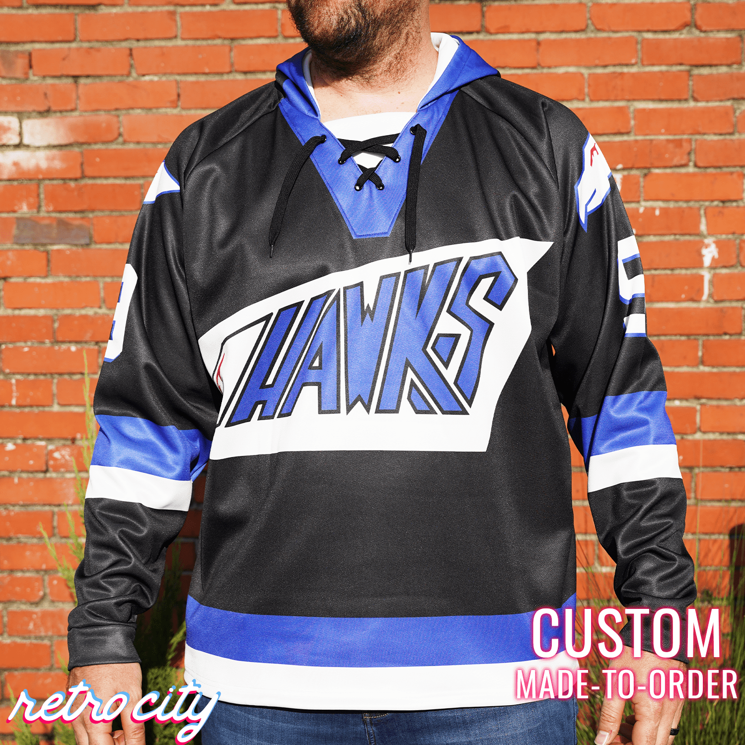 Hawks The Mighty Ducks Custom Lace-Up Hockey Hoodie Sweater – by Retro City Threads Hoodie