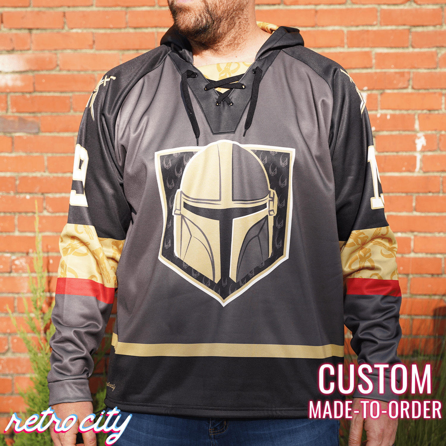 Mando Bounty Hunter Custom Lace-Up Hockey Hoodie Sweater Hoodie