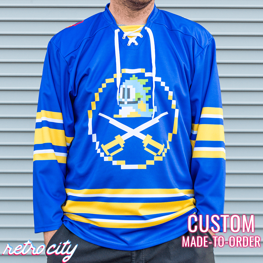 'Buffalo Bobbles' Buffalo Sabres Bubble Bobble 8-Bit Custom Hockey Jersey Hockey Jersey