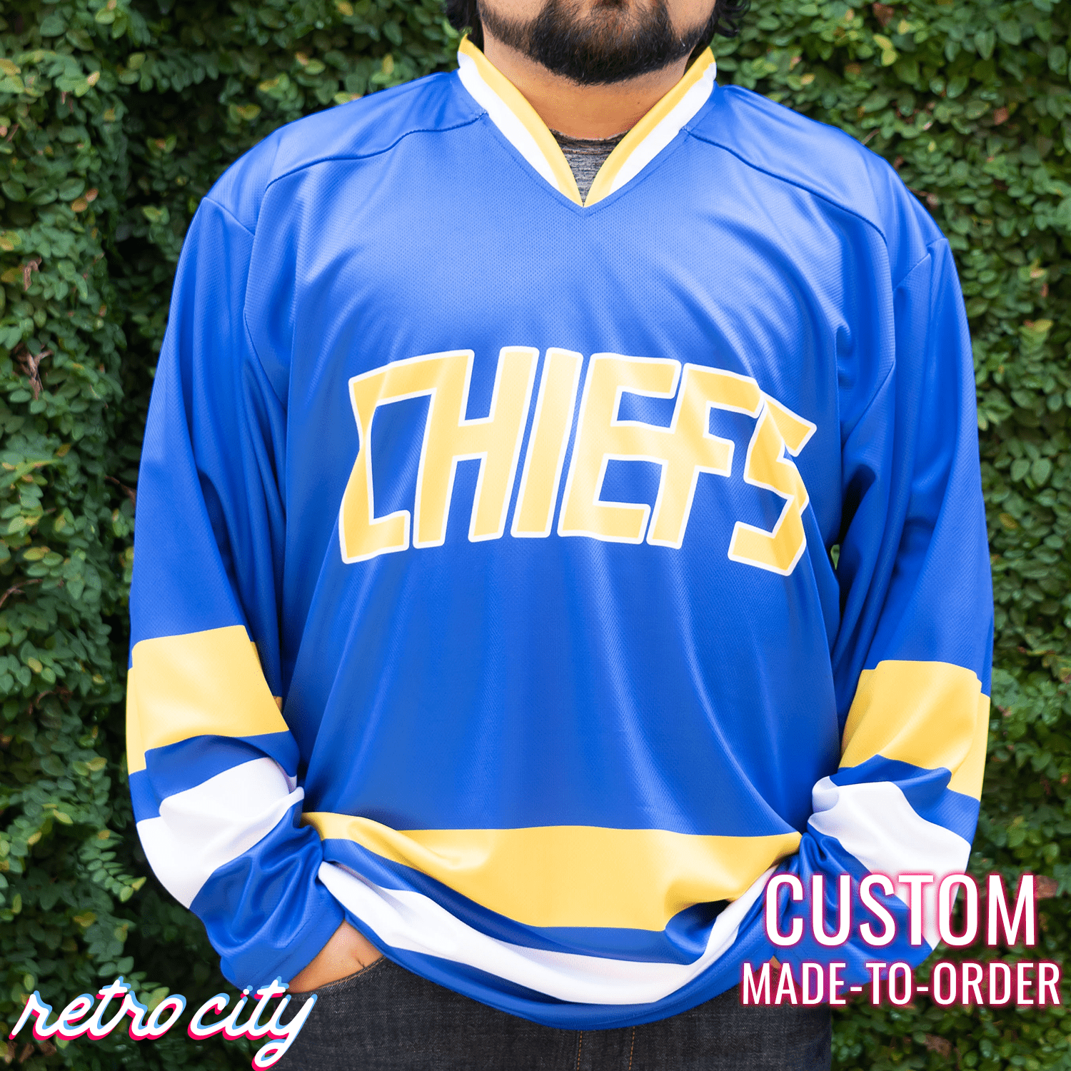 Charlestown Chiefs Custom Hockey Jersey – from Slap Shot By Retro City Threads Hockey Jersey