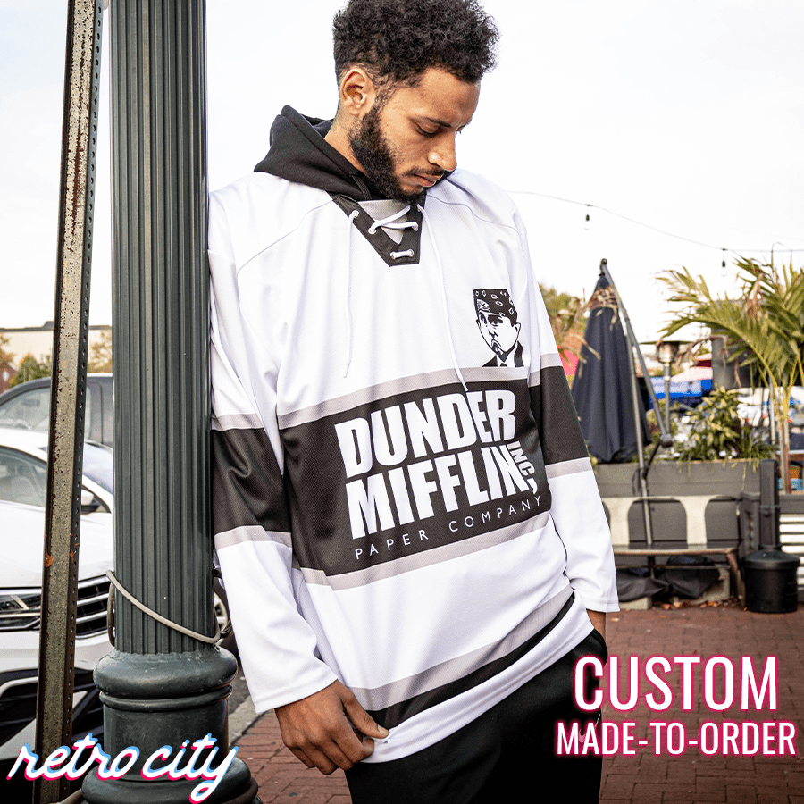 Dunder Mifflin ‘The Office’ Custom Hockey Jersey – by Retro City Threads