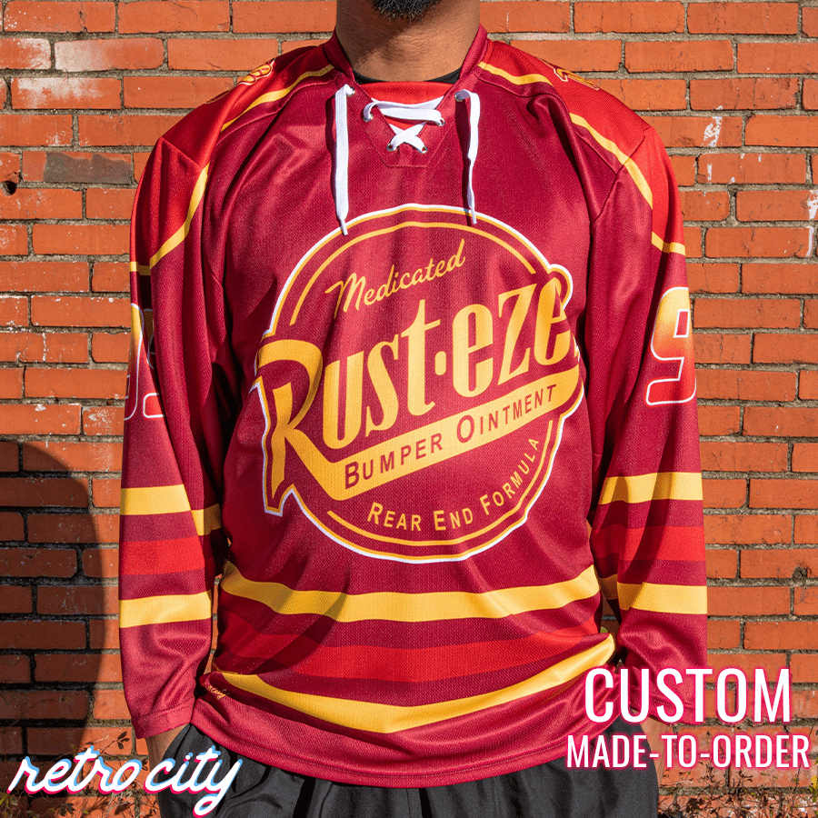 Rust-eze Radiator Springs Lace-Up Hockey Jersey – by Retro City Threads Hockey Jersey