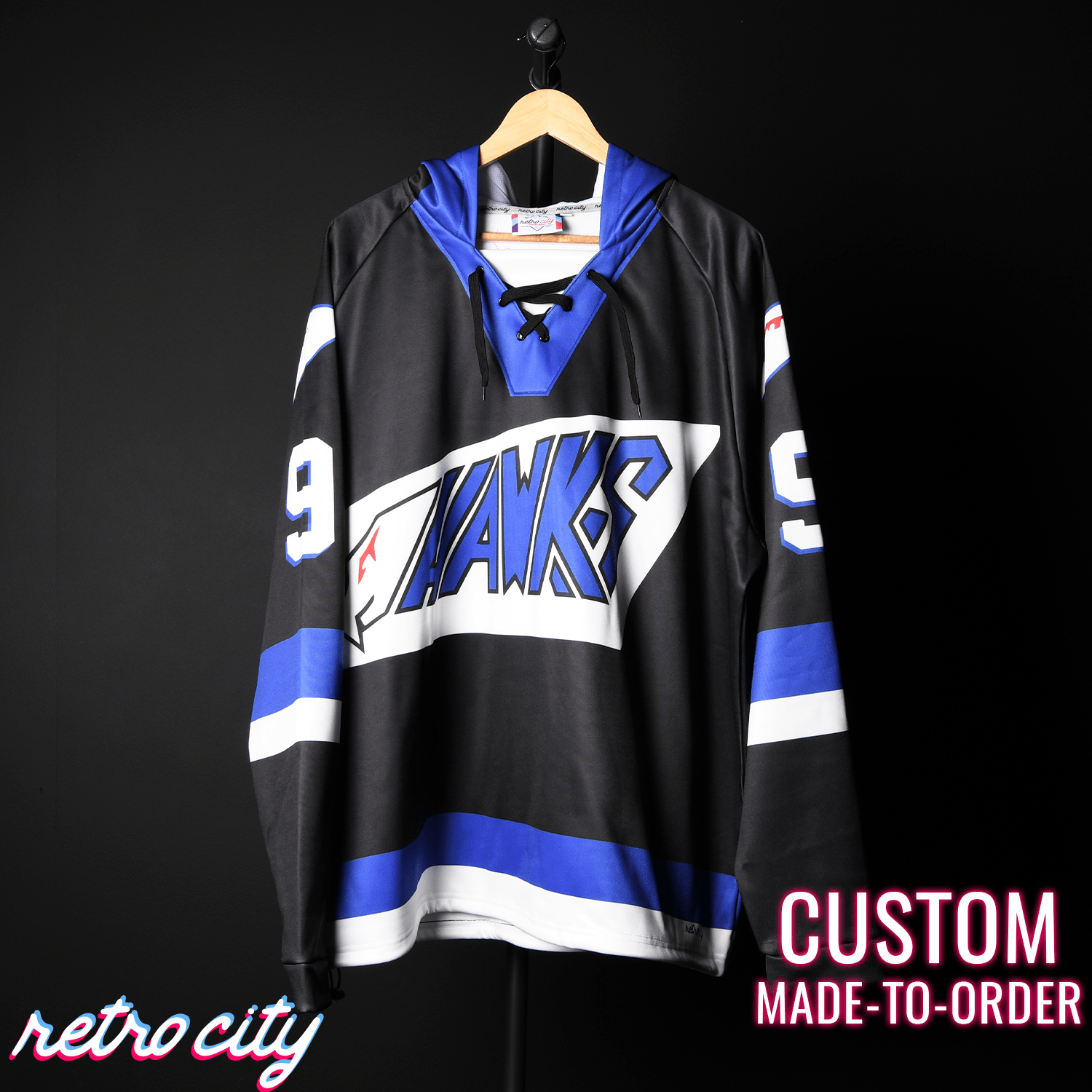 Hawks The Mighty Ducks Custom Lace-Up Hockey Hoodie Sweater – by Retro City Threads Hoodie