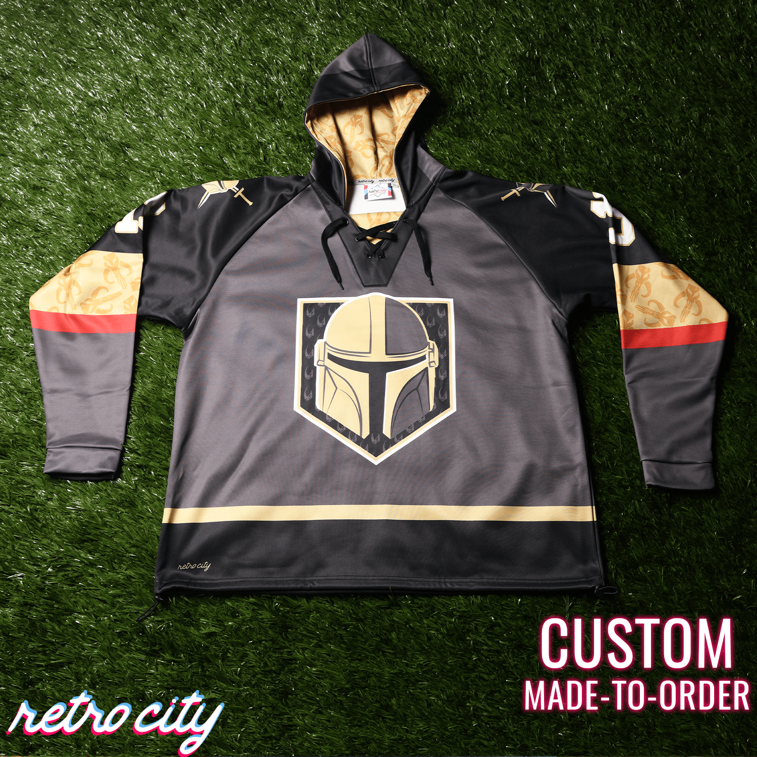 Mando Bounty Hunter Custom Lace-Up Hockey Hoodie Sweater Hoodie