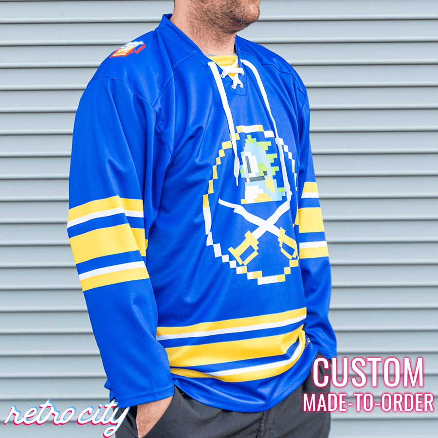 'Buffalo Bobbles' Buffalo Sabres Bubble Bobble 8-Bit Custom Hockey Jersey Hockey Jersey