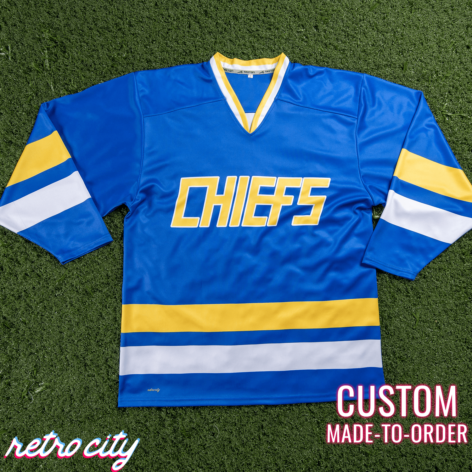 Charlestown Chiefs Custom Hockey Jersey – from Slap Shot By Retro City Threads Hockey Jersey