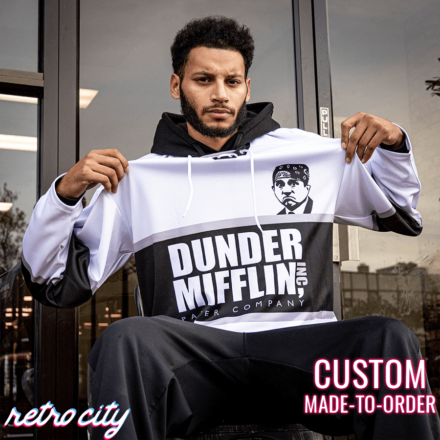 Dunder Mifflin ‘The Office’ Custom Hockey Jersey – by Retro City Threads