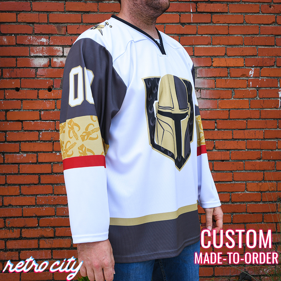 Mando Bounty Hunter Hockey Jersey Sweater (White) Hockey Jersey