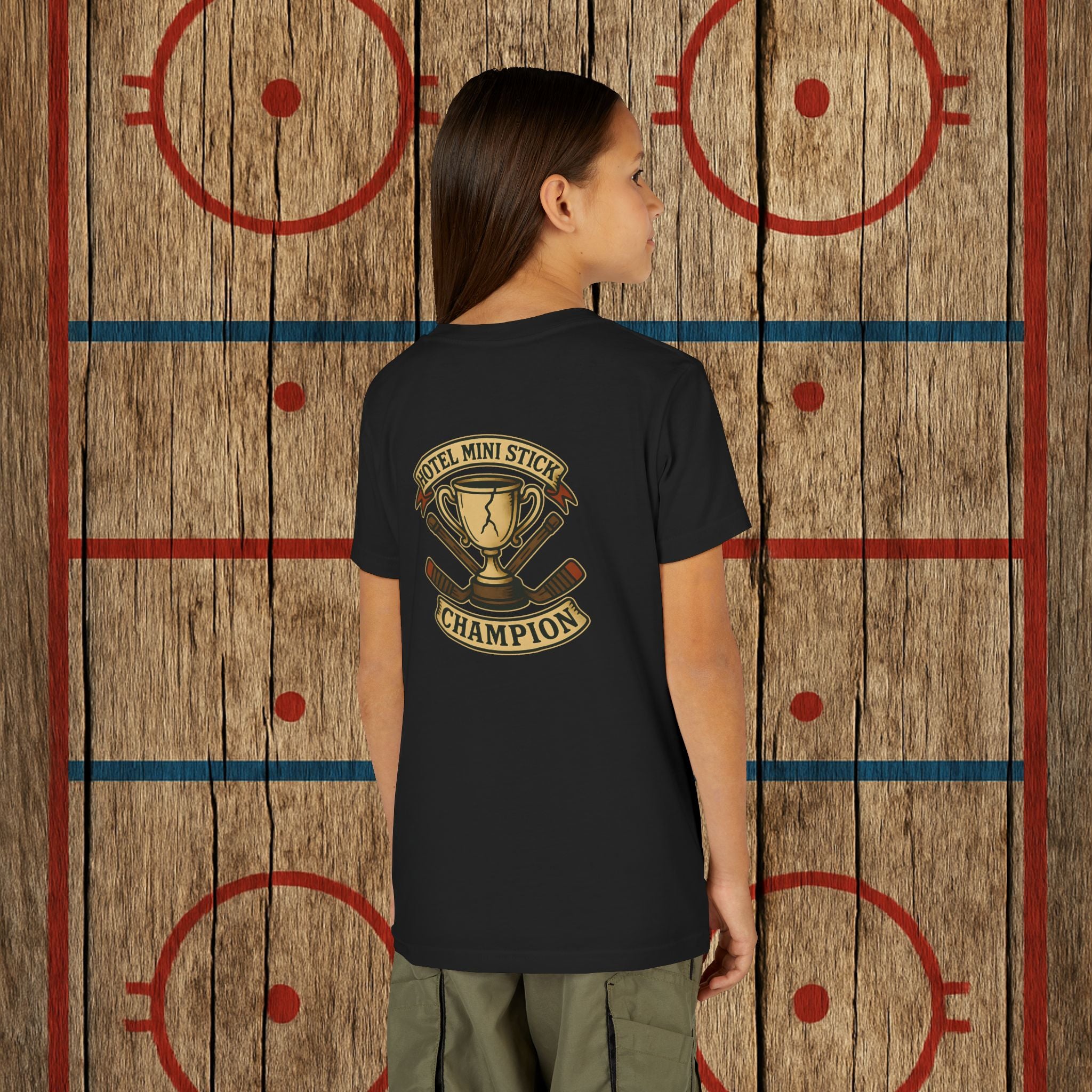 Youth “Hotel Mini Stick Champion” Tee Kids clothes