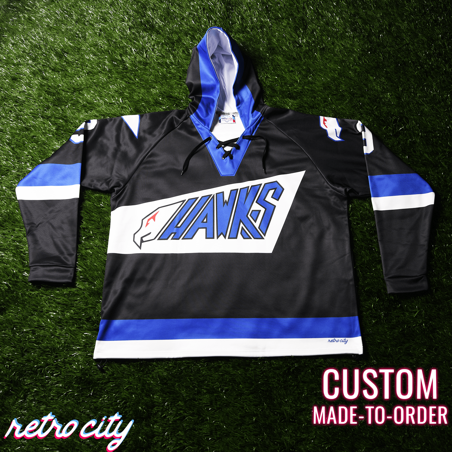 Hawks The Mighty Ducks Custom Lace-Up Hockey Hoodie Sweater – by Retro City Threads Hoodie