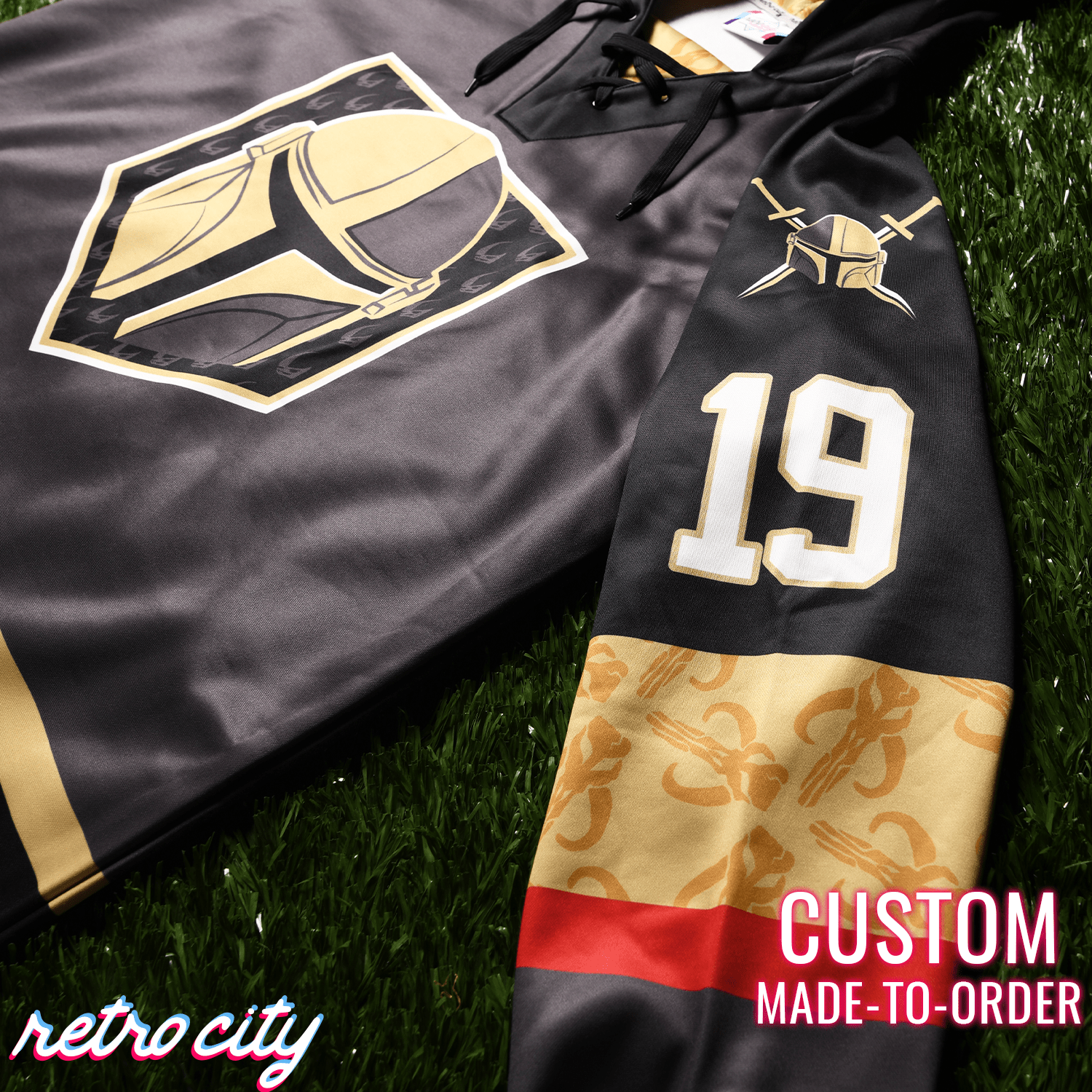 Mando Bounty Hunter Custom Lace-Up Hockey Hoodie Sweater Hoodie