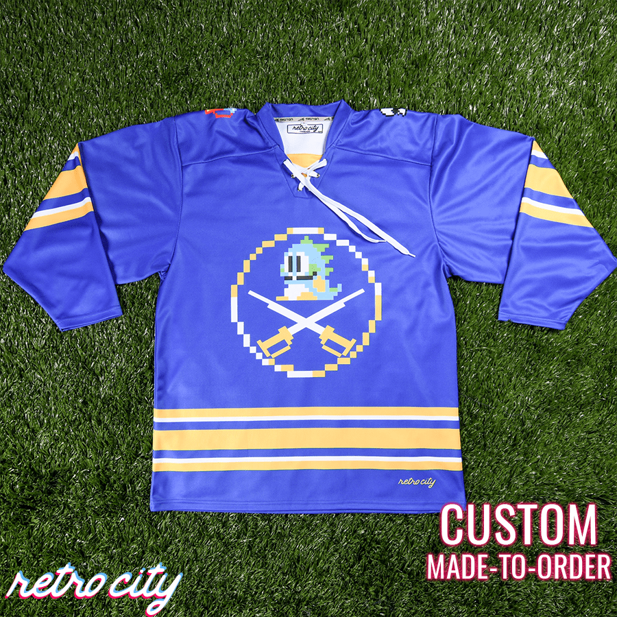 'Buffalo Bobbles' Buffalo Sabres Bubble Bobble 8-Bit Custom Hockey Jersey Hockey Jersey
