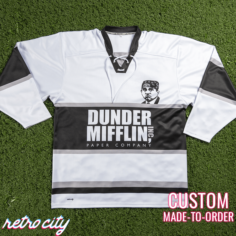 Dunder Mifflin ‘The Office’ Custom Hockey Jersey – by Retro City Threads