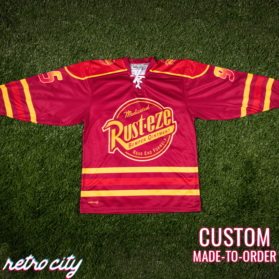 Rust-eze Radiator Springs Lace-Up Hockey Jersey – by Retro City Threads Hockey Jersey