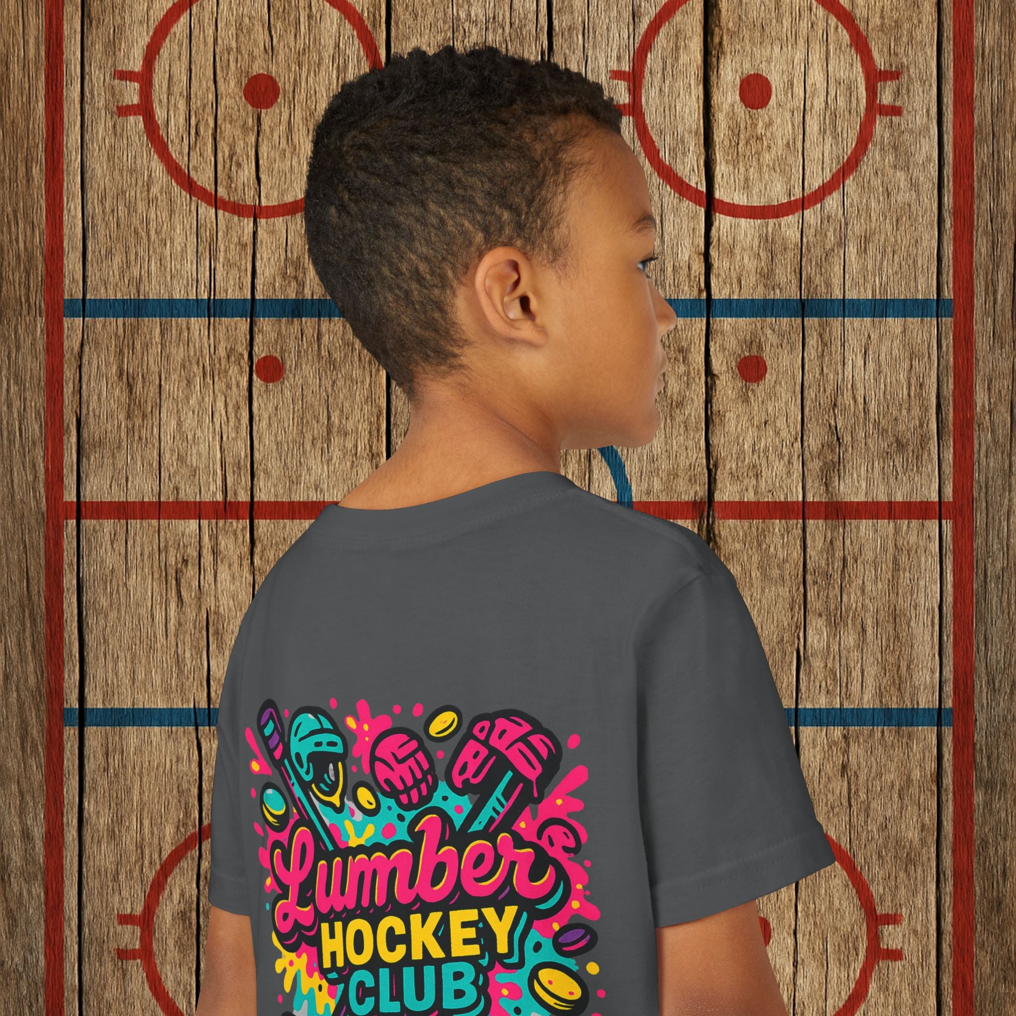 Youth Lumber Hockey Club Neon Drip Shirt – 90s Retro Hockey Kid Tee Kids clothes