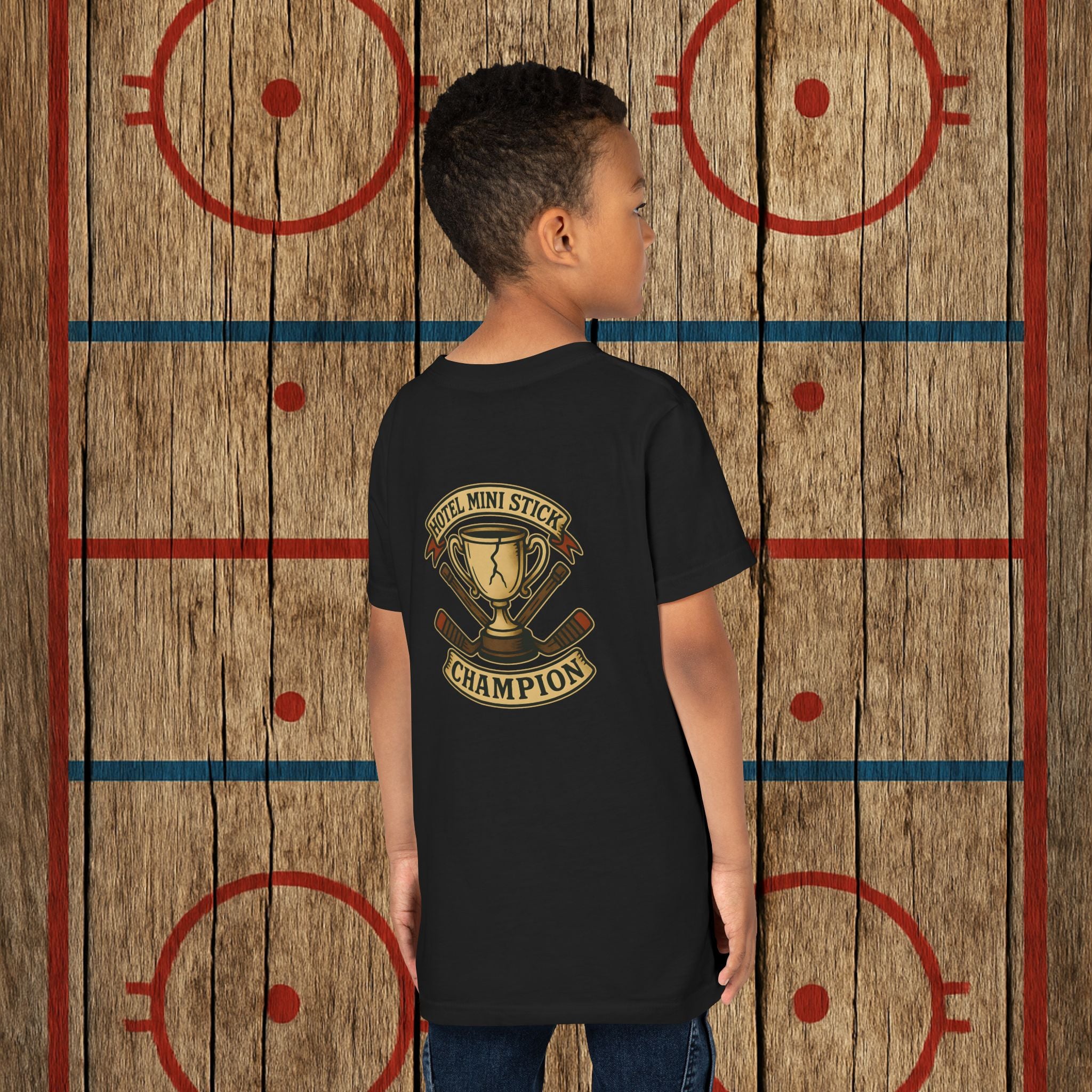 Youth “Hotel Mini Stick Champion” Tee Kids clothes