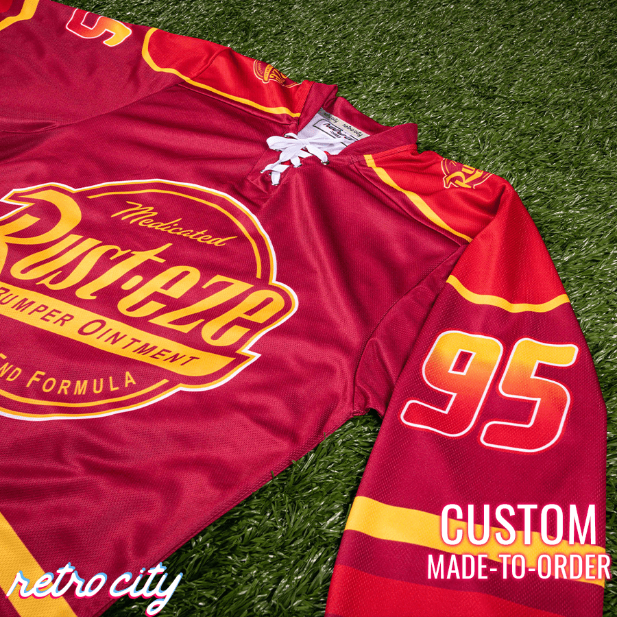 Rust-eze Radiator Springs Lace-Up Hockey Jersey – by Retro City Threads Hockey Jersey