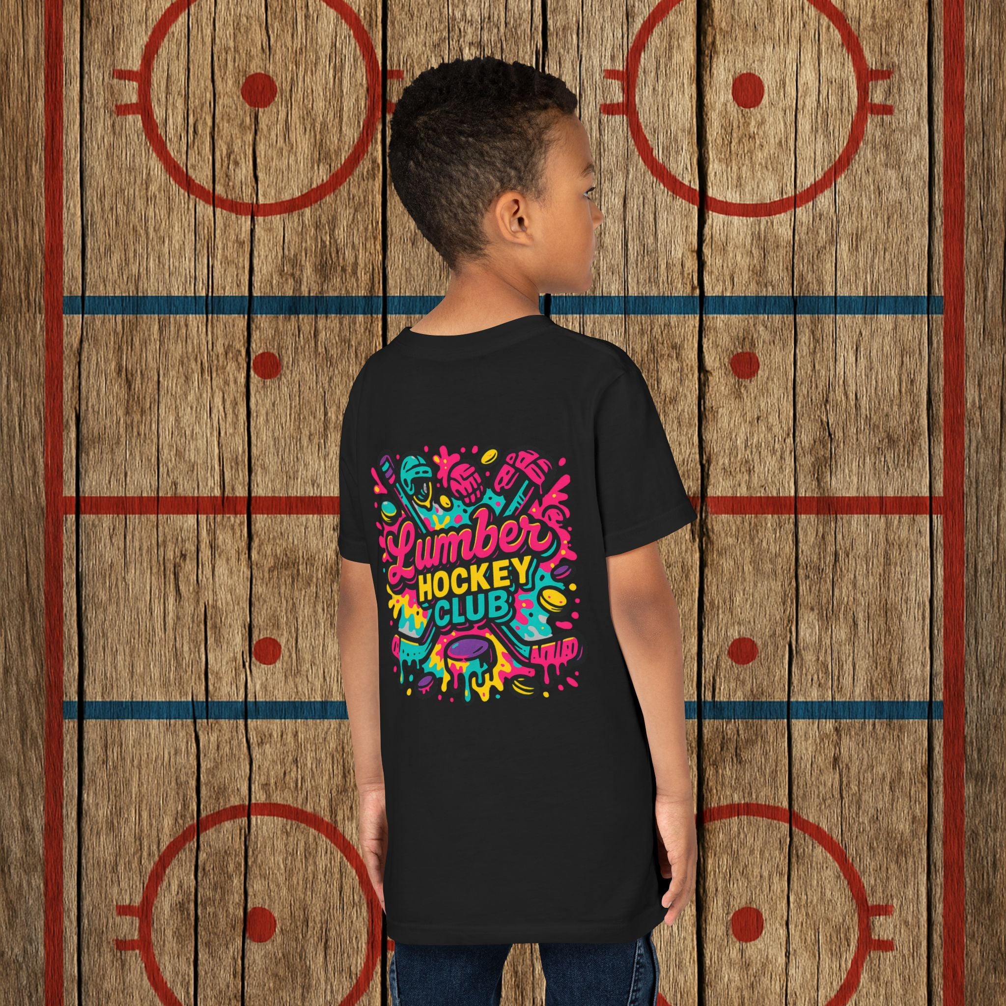 Youth Lumber Hockey Club Neon Drip Shirt – 90s Retro Hockey Kid Tee Kids clothes