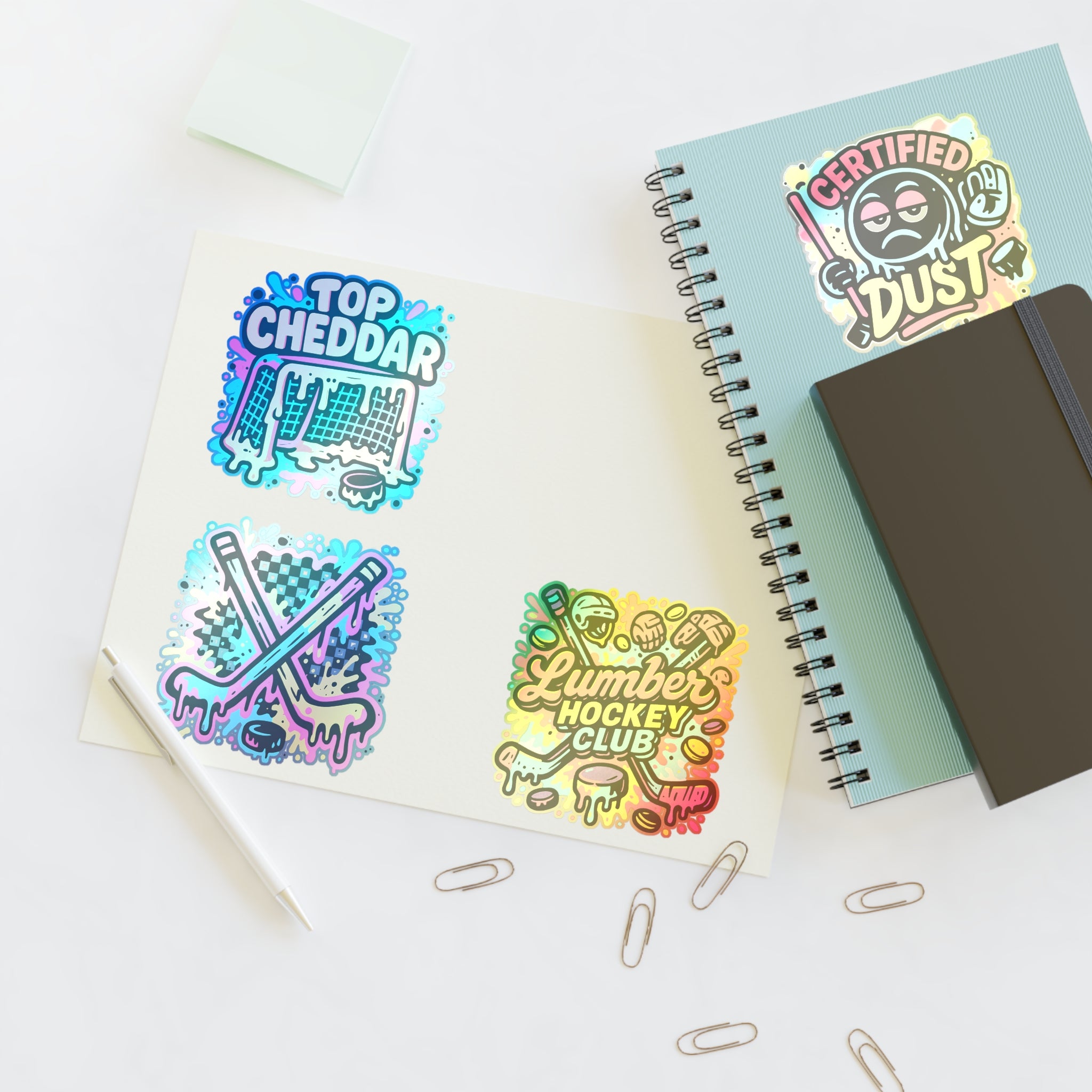 Lumber Hockey Club Sticker Sheet – Neon Drip, Top Cheddar, Certified Dust & Hockey Stick Vinyl Stickers Paper products