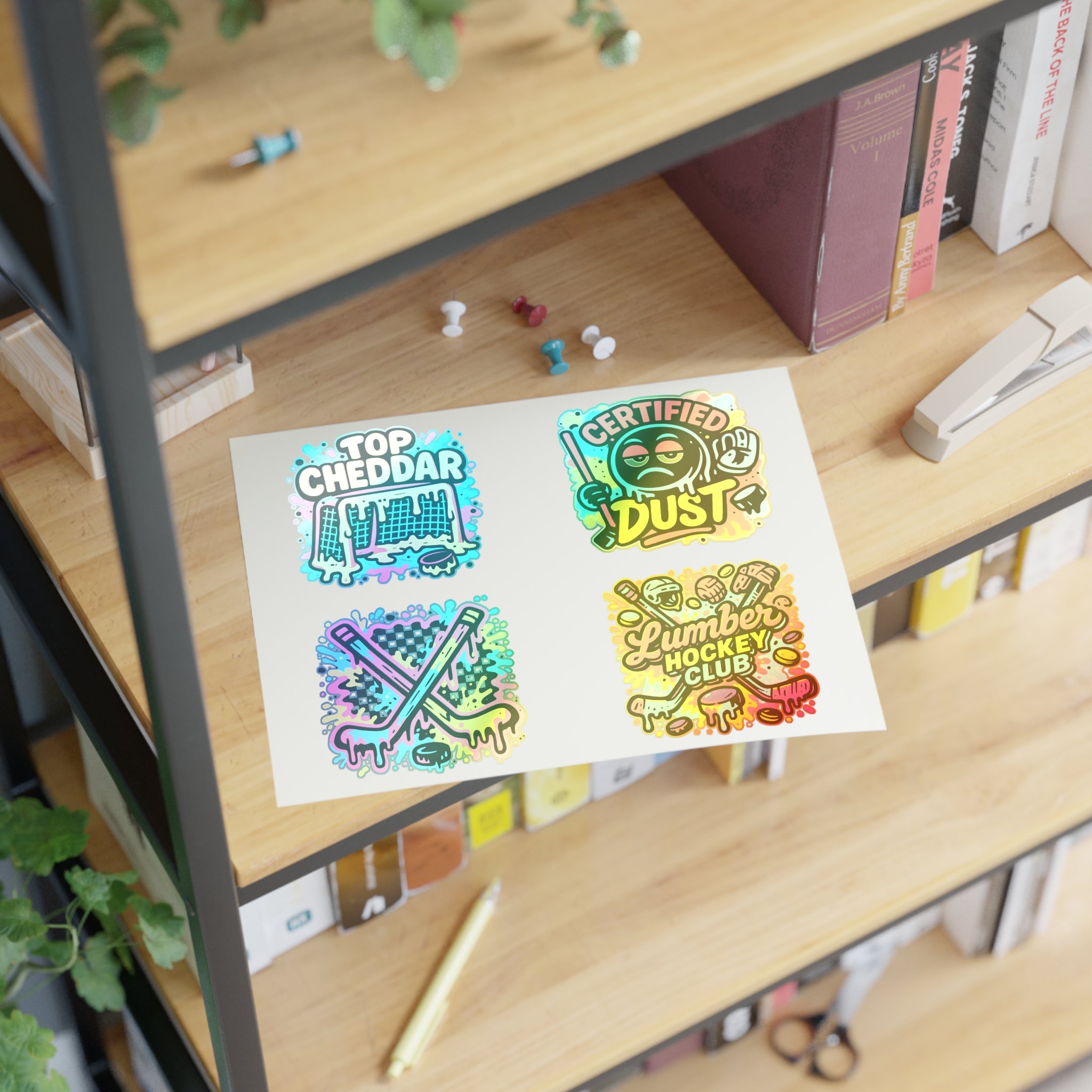 Lumber Hockey Club Sticker Sheet – Neon Drip, Top Cheddar, Certified Dust & Hockey Stick Vinyl Stickers Paper products
