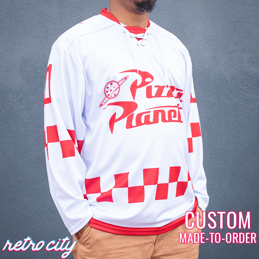 Pizza Planet Hockey Fan Jersey (White) Hockey Jersey