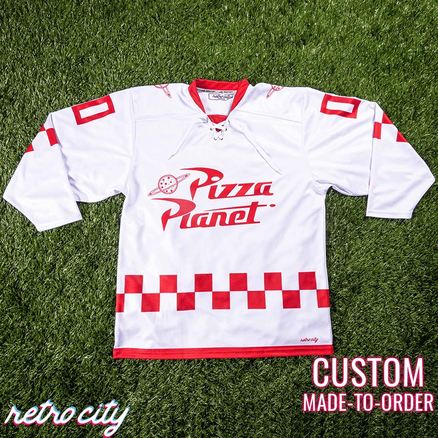 Pizza Planet Hockey Fan Jersey (White) Hockey Jersey