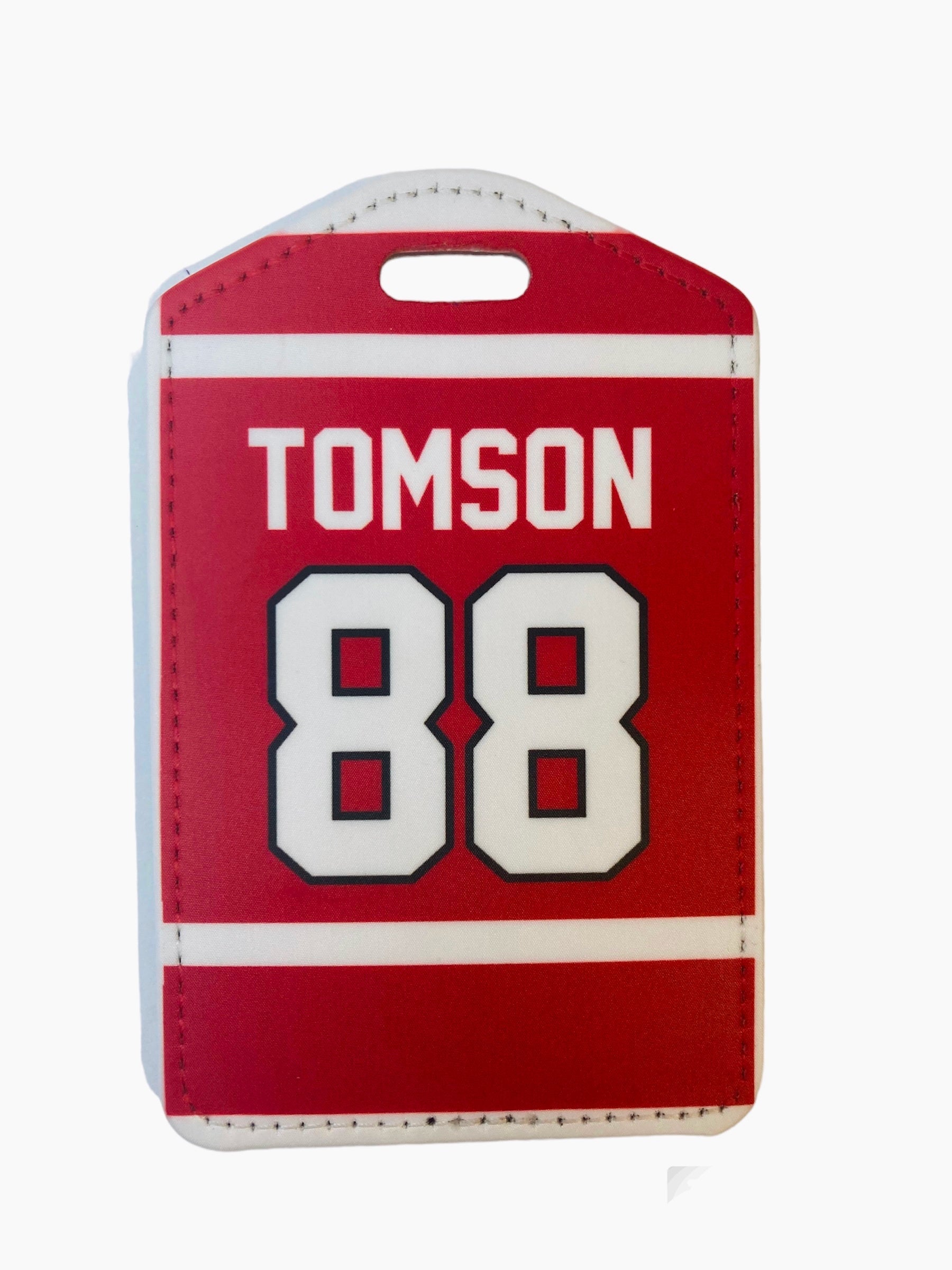Custom Hockey Bag Tag – Name & Number Red