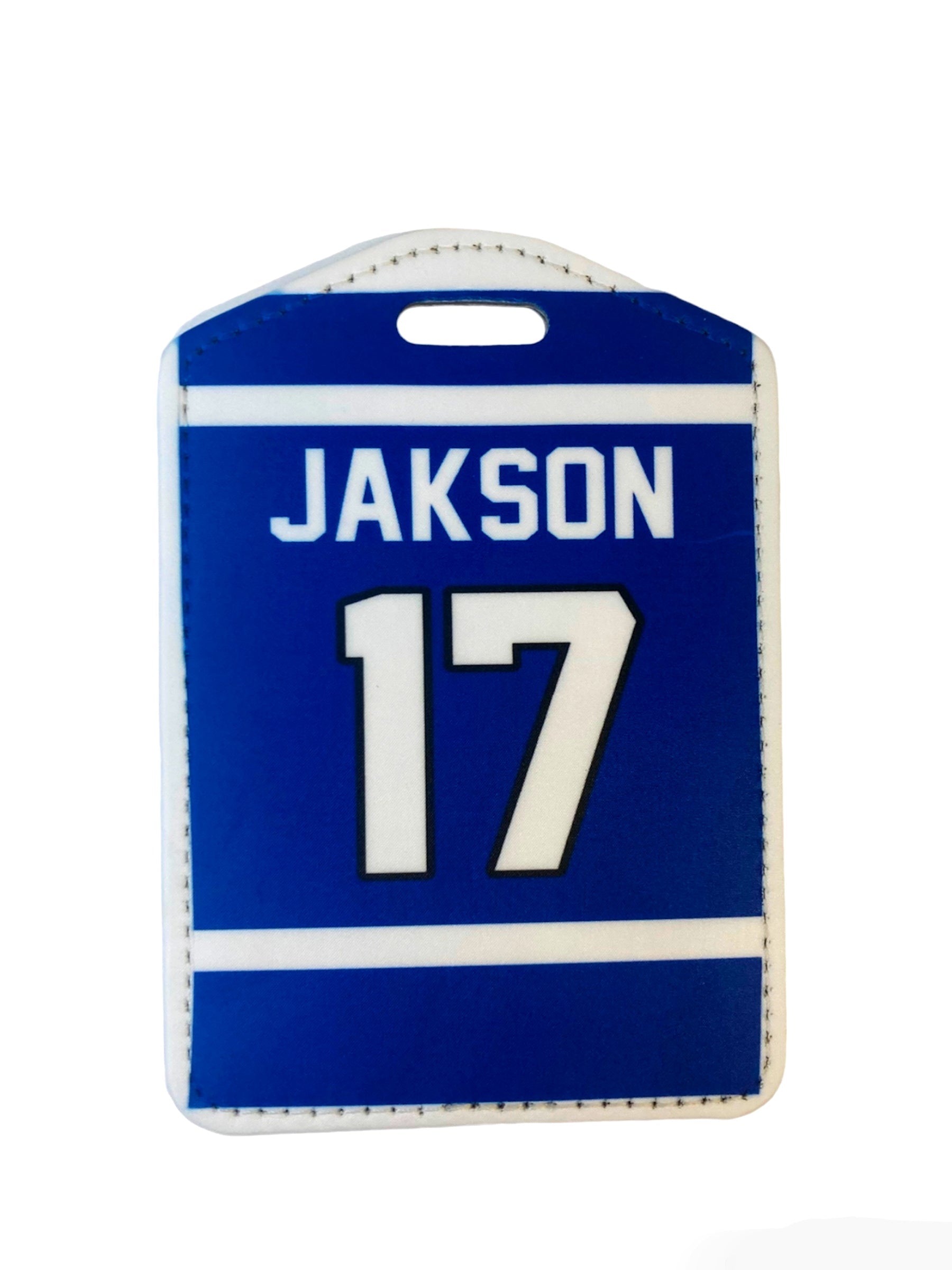 Custom Hockey Bag Tag – Name & Number Blue