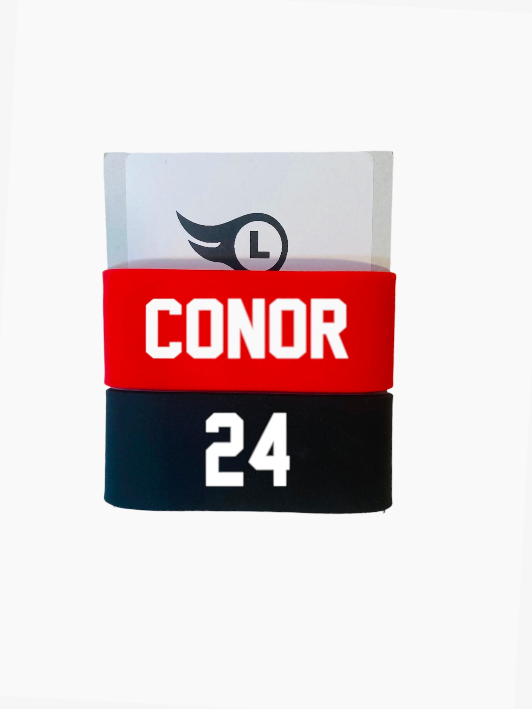 Custom Silicone Water Bottle Band Set – Name & Number (2-Pack) Red Black