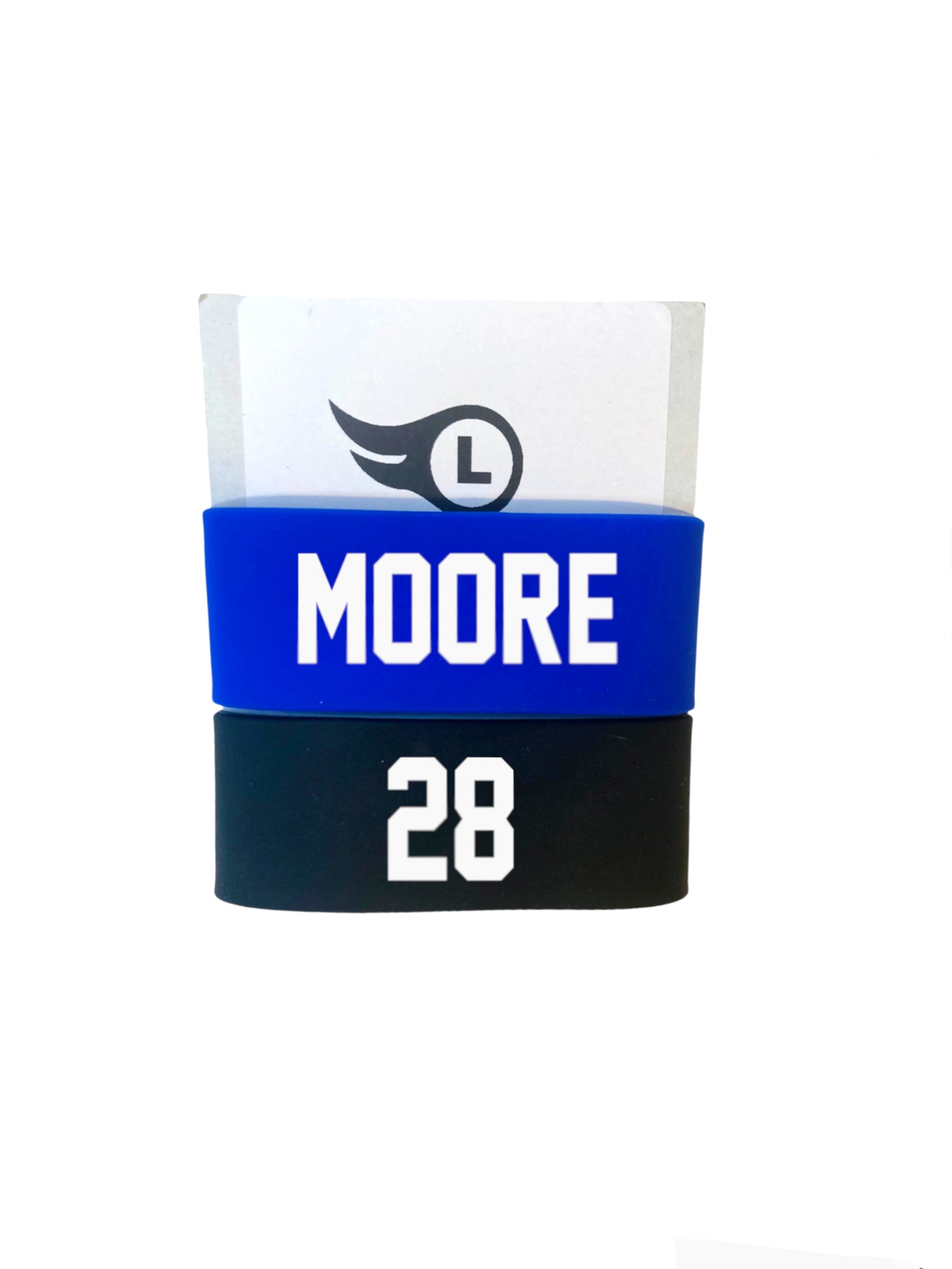 Custom Silicone Water Bottle Band Set – Name & Number (2-Pack) Blue Black