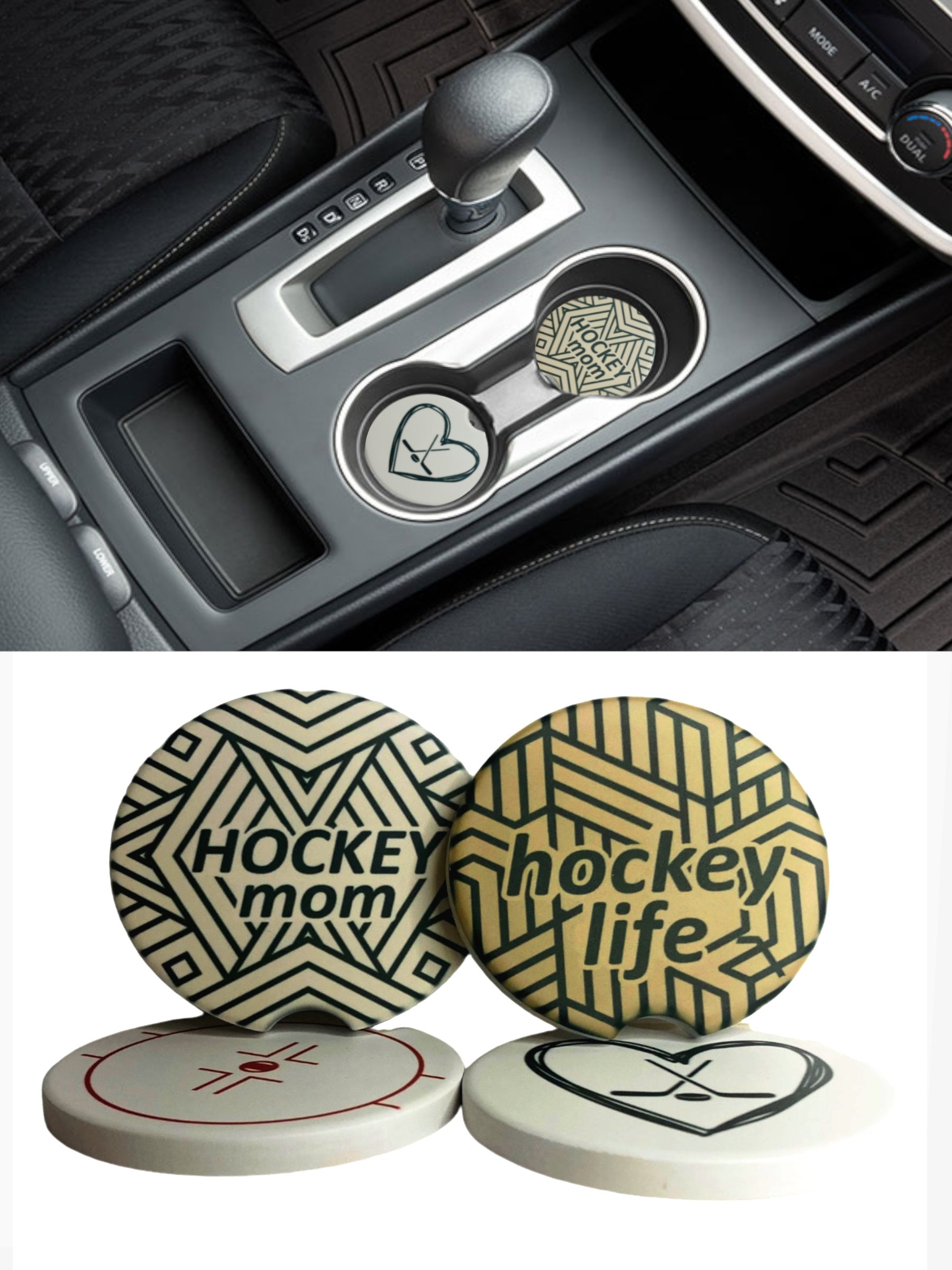 Ceramic Hockey Car Coaster – 2.6” Cup Holder Insert