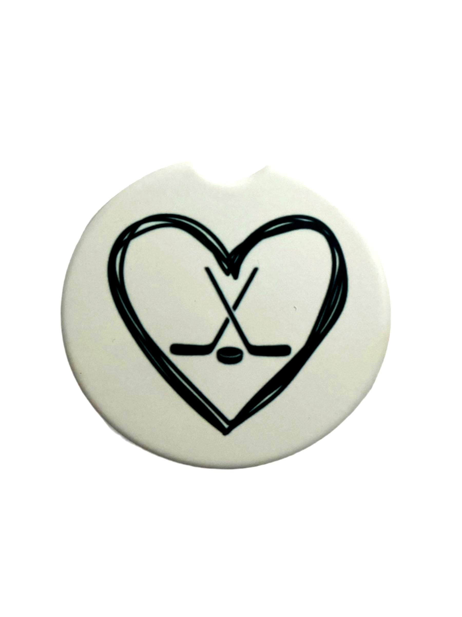 Ceramic Hockey Car Coaster – 2.6” Cup Holder Insert Hockey Heart