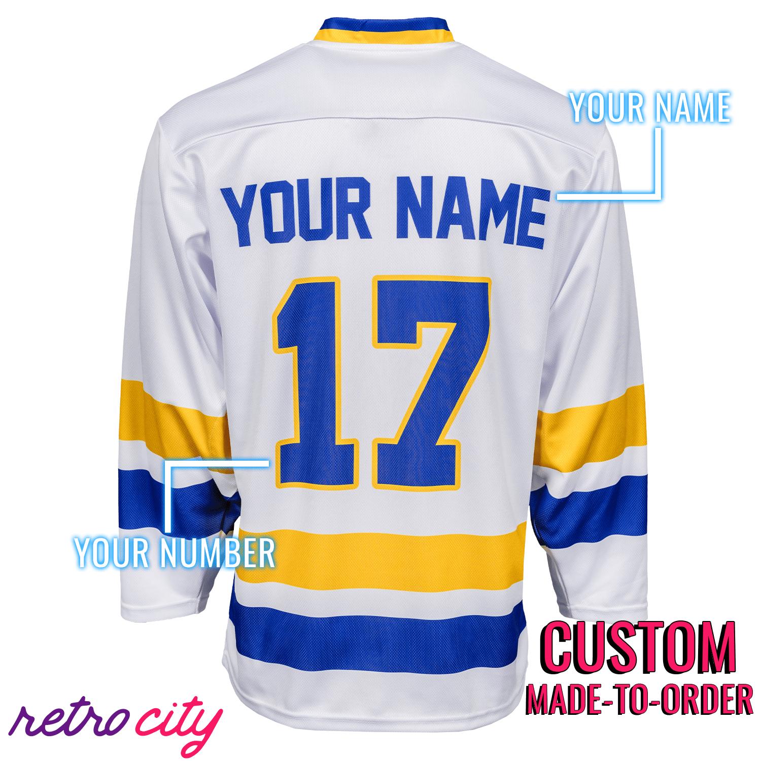 Charlestown Chiefs Slap Shot Hockey Jersey Sweater (White) – by Retro City Threads Hockey Jersey