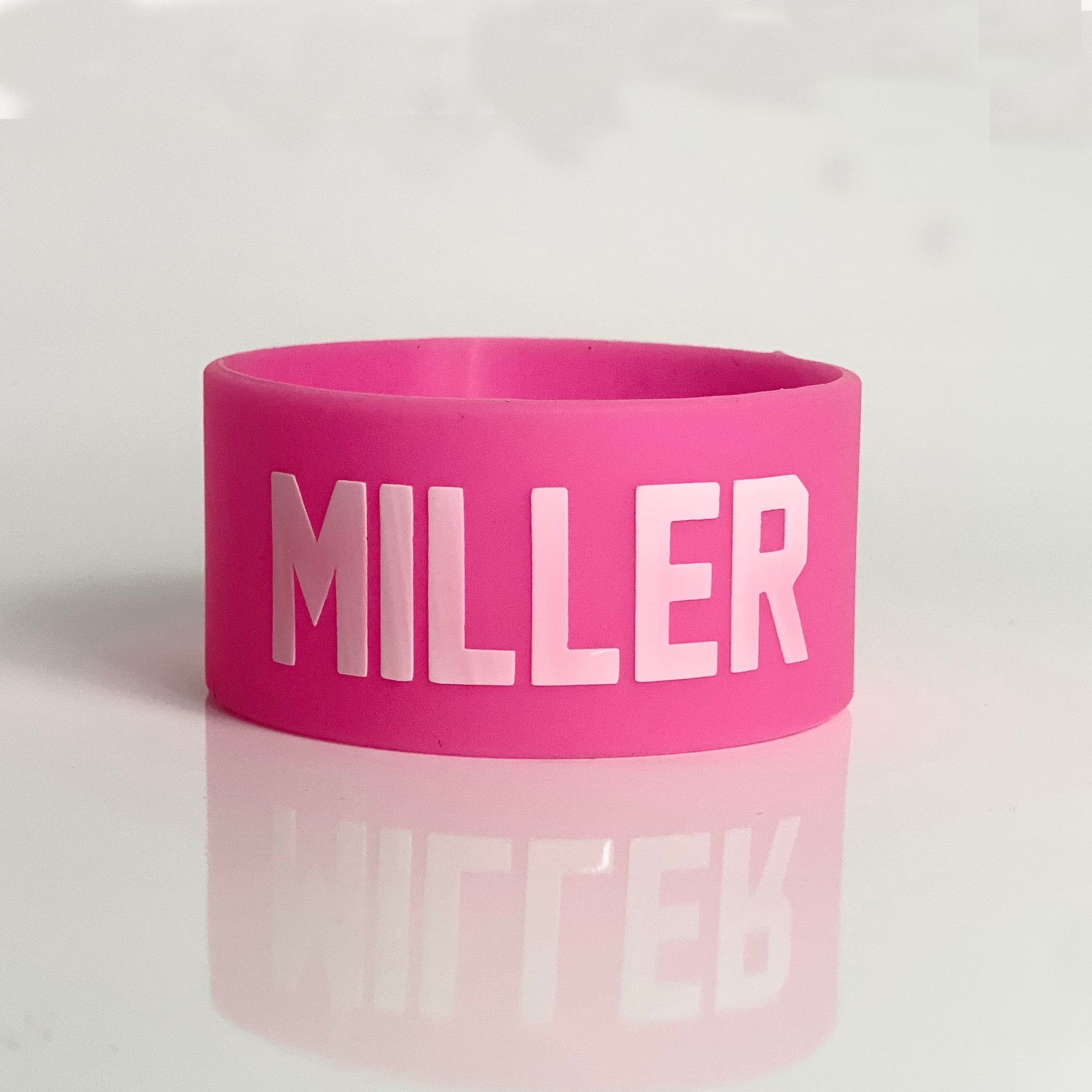 Custom Silicone Bottle Band – Name & Number Pink