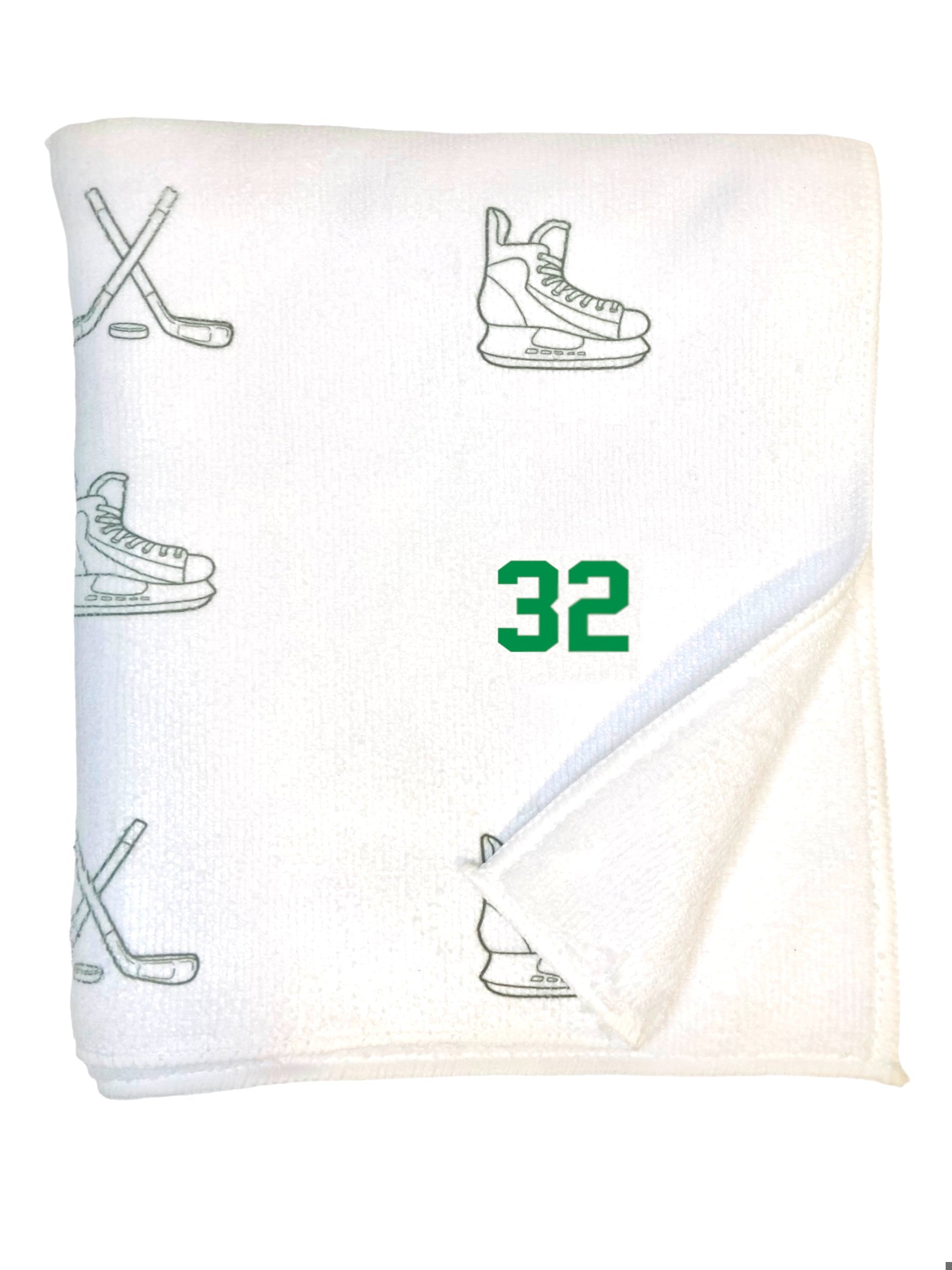 Custom Microfiber Hockey Towel – Add Your Number Green