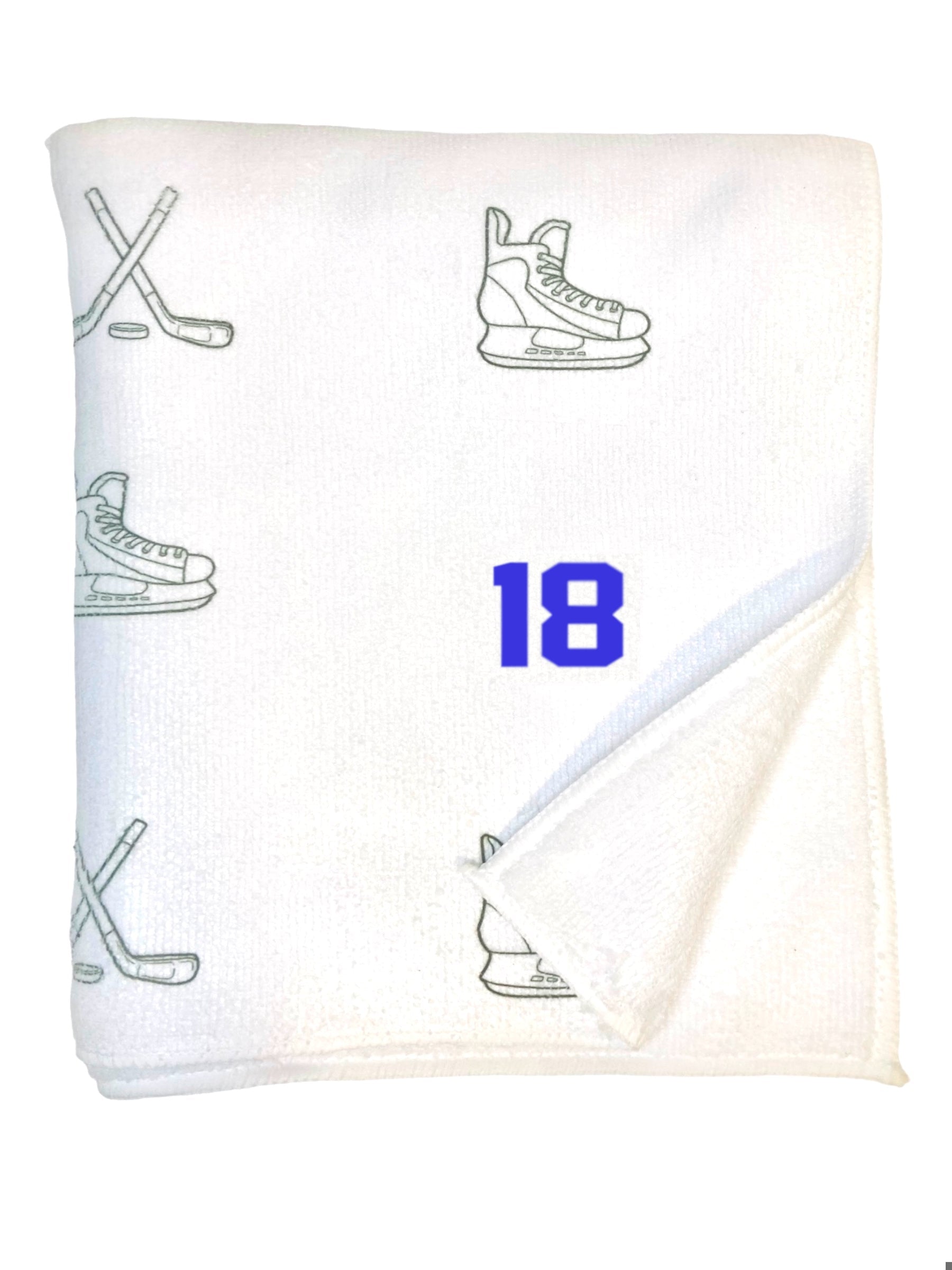 Custom Microfiber Hockey Towel – Add Your Number Blue